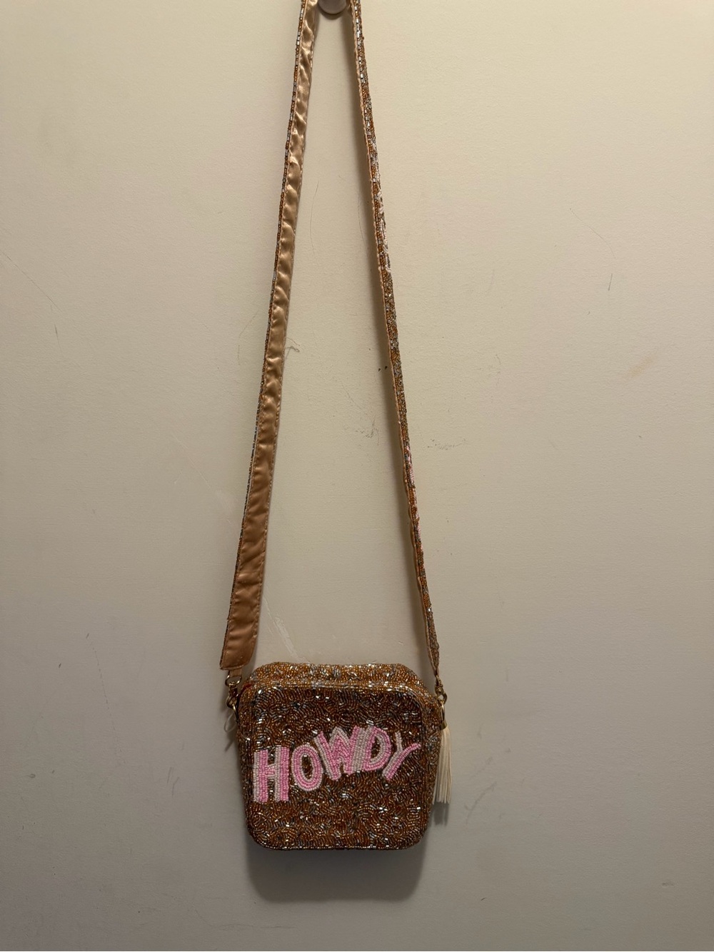 Altar'd State Gold Sequin Crossbody with Pink HOWDY Patch